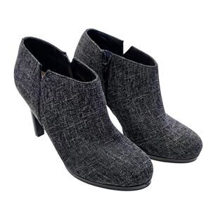 KELLY & KATIE Lisanne Platform Tweed Booties Sz 8.5 Black Side Zip 4 Inch Heel